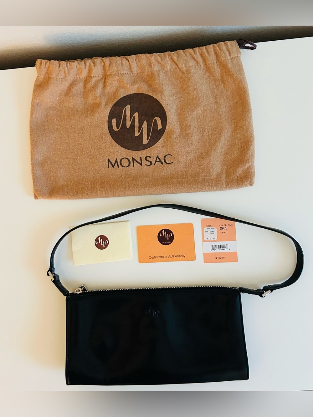 Monsac Black Leather Wristlet with Detachable Strap